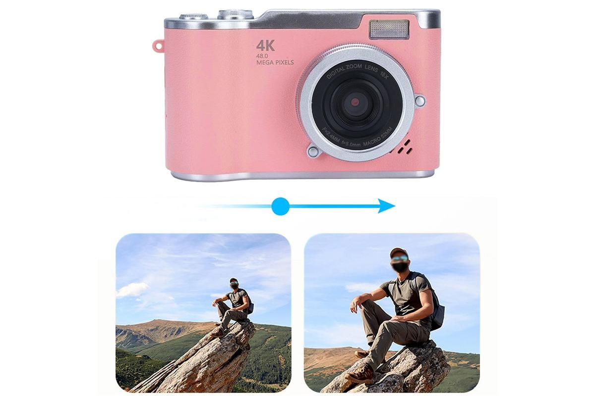 HD 1080P Flip Screen Retro Digital Camera 2.4-inch Display with 64GB TF Card - Pink - Image 6