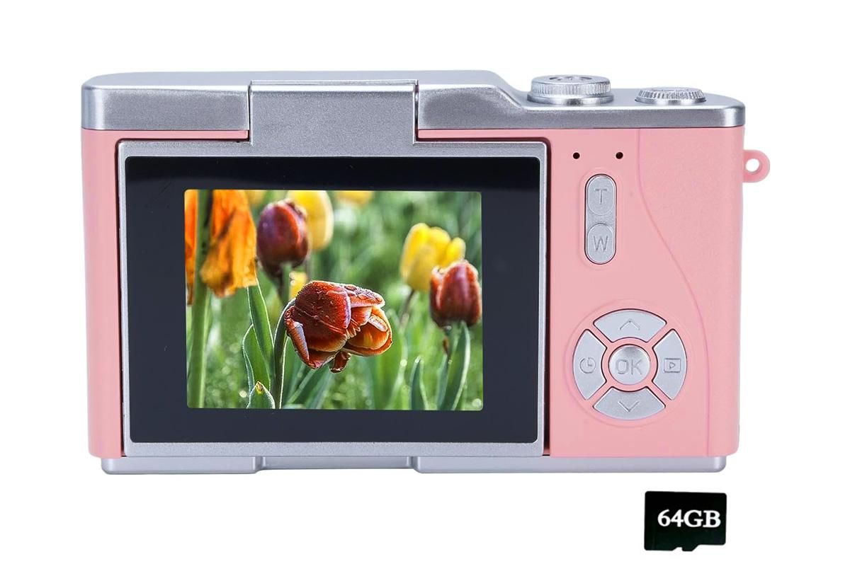 HD 1080P Flip Screen Retro Digital Camera 2.4-inch Display with 64GB TF Card - Pink - Image 7