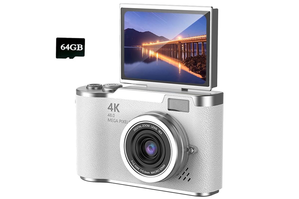 HD 1080P Flip Screen Retro Digital Camera 2.4-inch Display with 64GB TF Card - Pink - Image 8