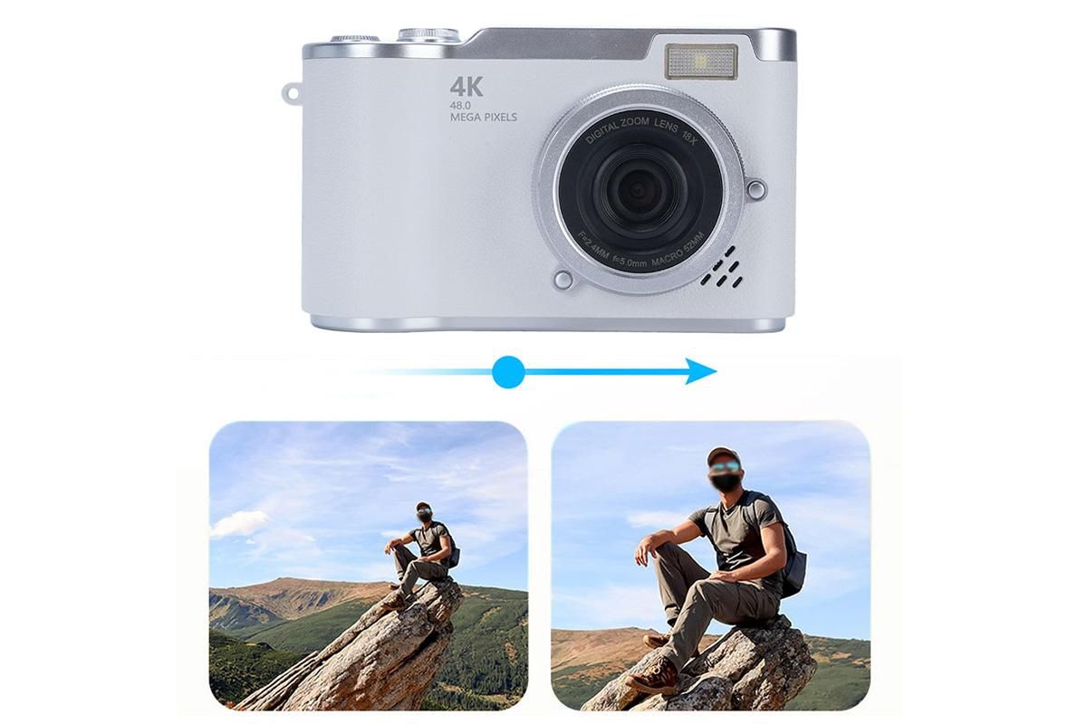 HD 1080P Flip Screen Retro Digital Camera 2.4-inch Display with 64GB TF Card - White - Image 5