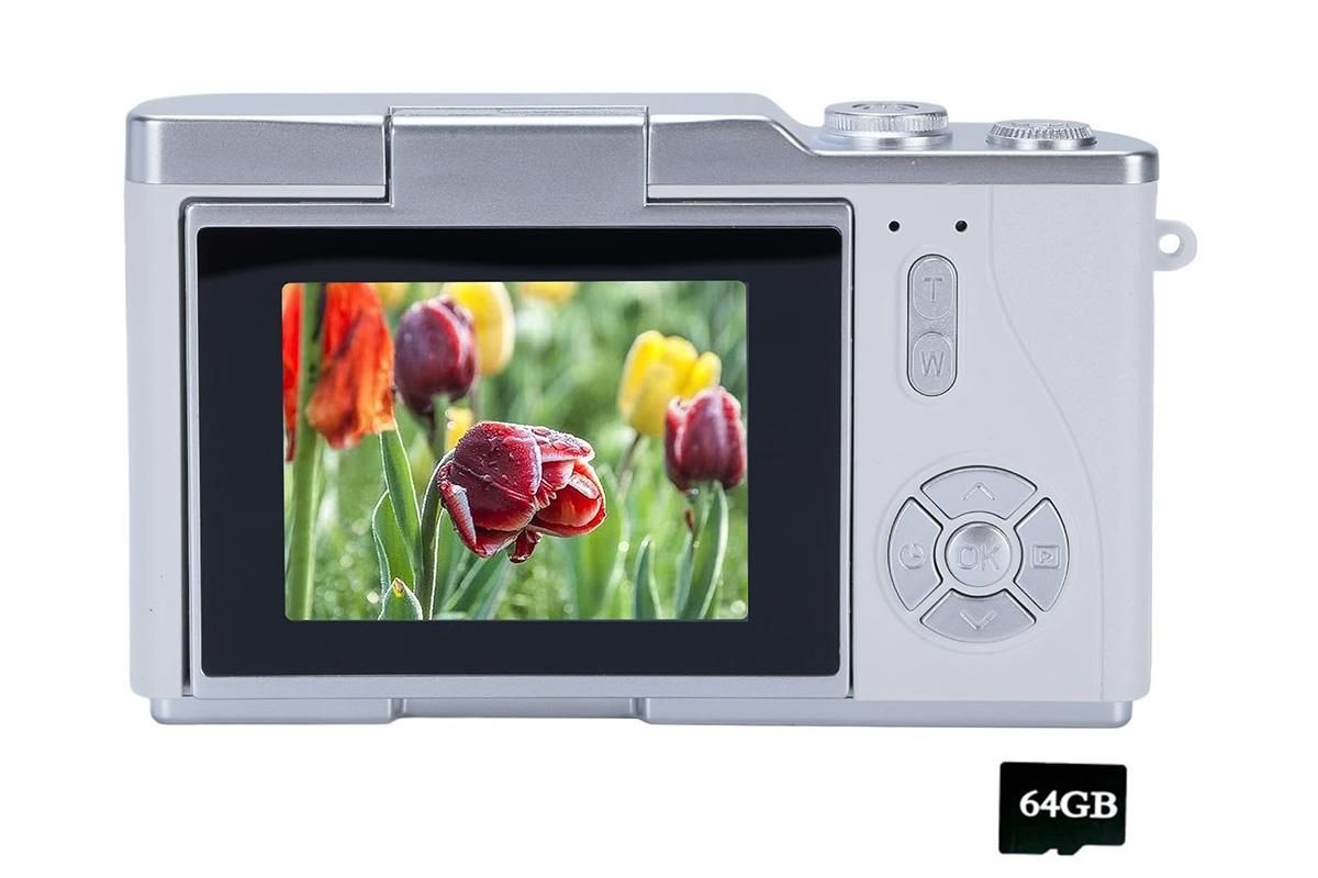 HD 1080P Flip Screen Retro Digital Camera 2.4-inch Display with 64GB TF Card - White - Image 7