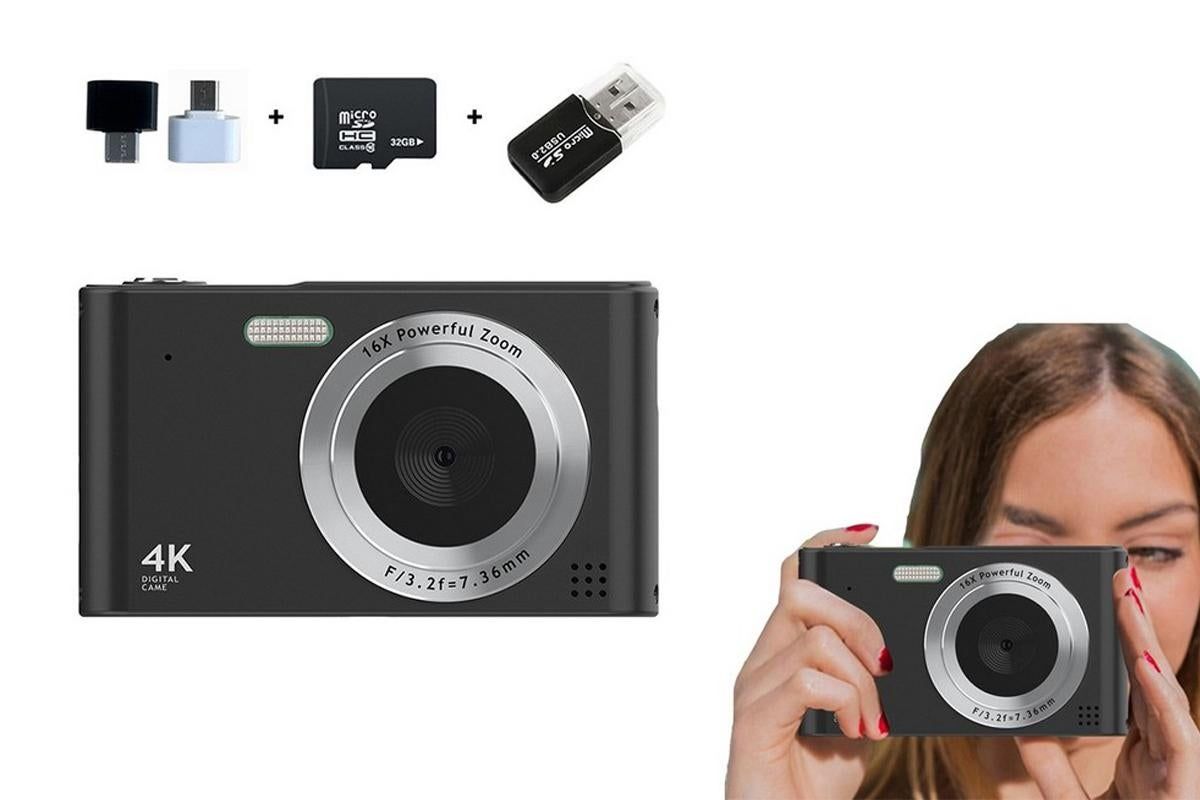 4K HD Digital Camera for Photography and Video Vlogging Camera Camera with 32G Memory Card 16X Digital Zoom -Black - Image 1