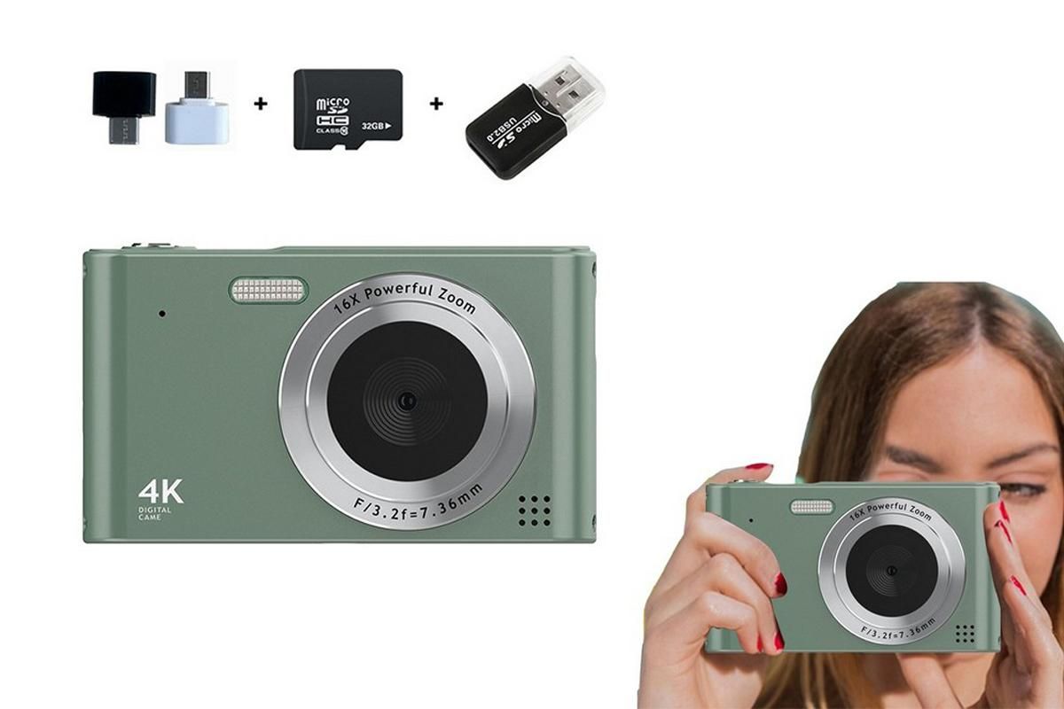 4K HD Digital Camera for Photography and Video Vlogging Camera Camera with 32G Memory Card 16X Digital Zoom -Green - Image 1