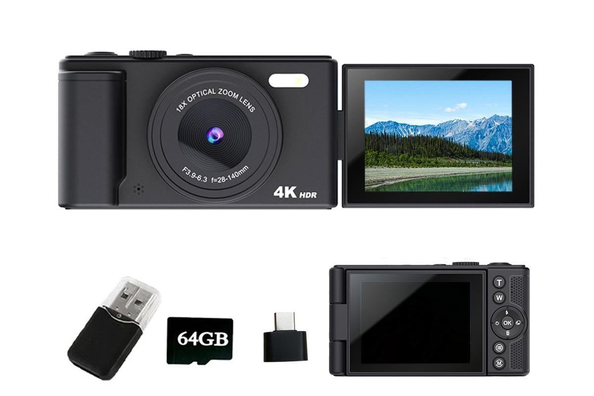 4K Digital Camera Flip Screen Autofocus for Vlogging and Photography Beginners - Black - Image 1