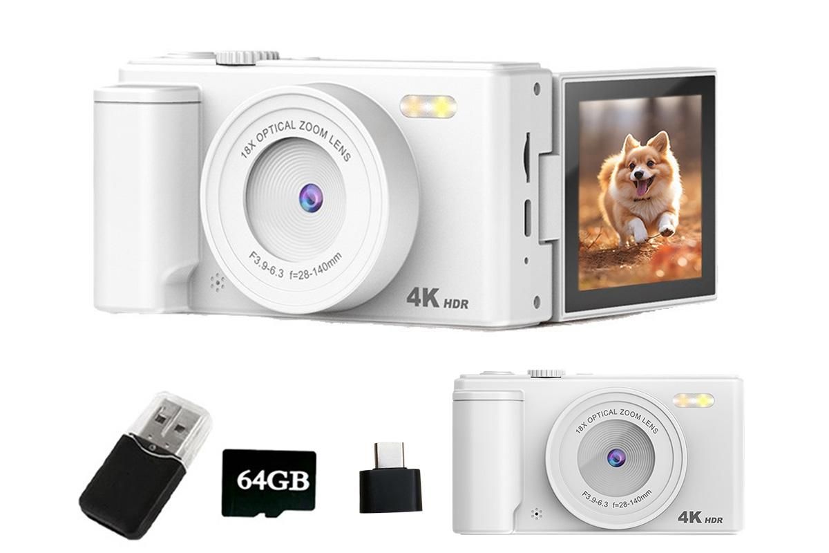 4K Digital Camera Flip Screen Autofocus for Vlogging and Photography Beginners - White - Image 1