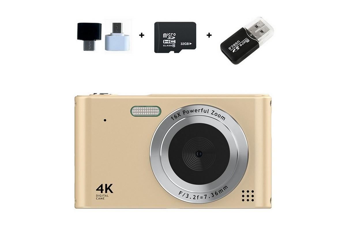 4K Digital Camera for Photography Vlogging Camera for YouTube Video 16X Digital Zoom with 32G Memory Card - Gold - Image 6