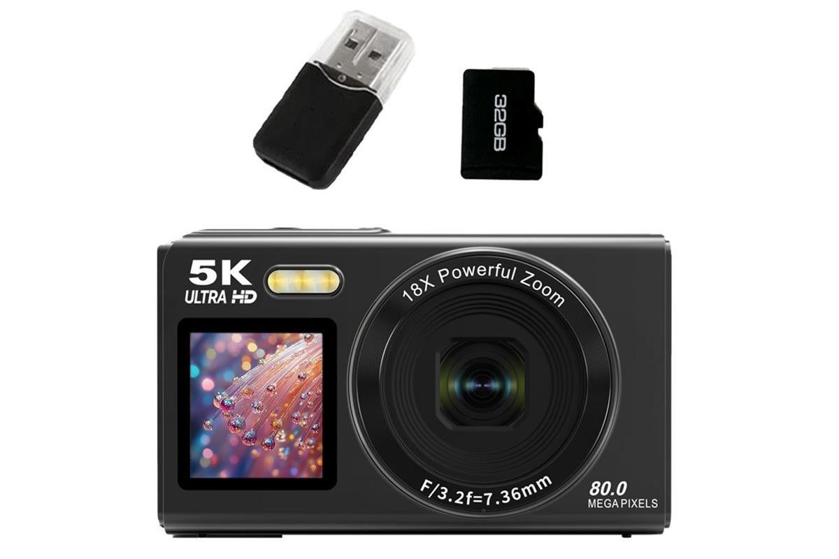 5K HD Dual Screen Digital Camera Point and Shoot Selfie Camera with LED Fill Light - Black - Image 1