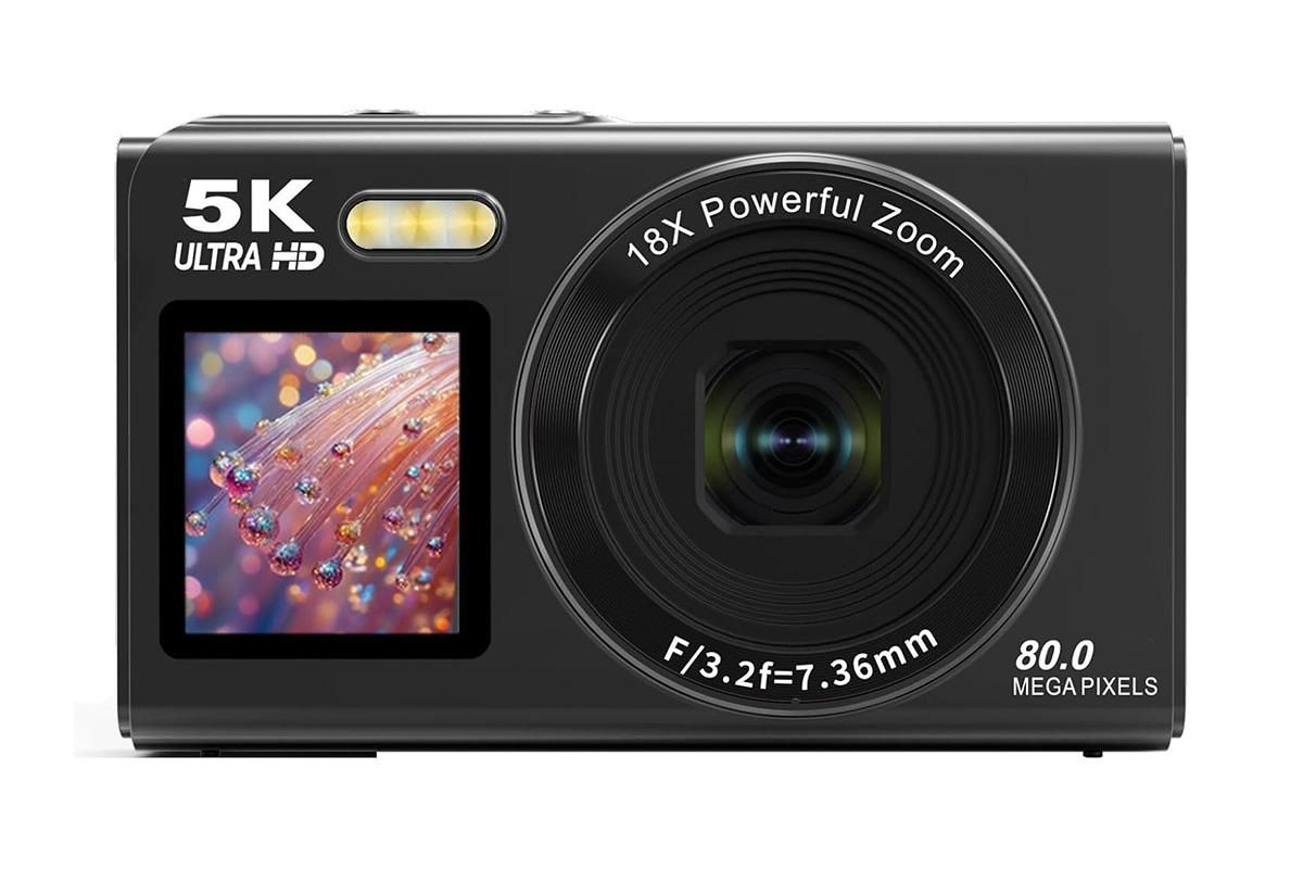 5K HD Dual Screen Digital Camera Point and Shoot Selfie Camera with LED Fill Light - Black - Image 3