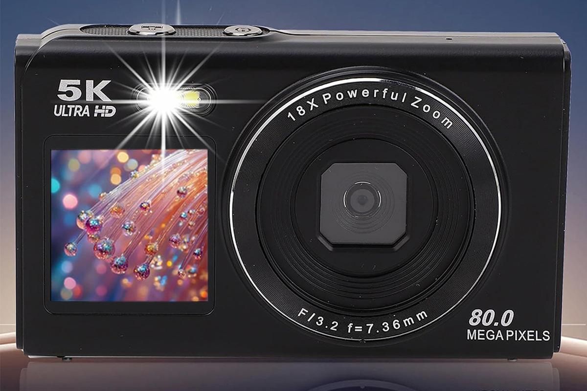 5K HD Dual Screen Digital Camera Point and Shoot Selfie Camera with LED Fill Light - Black - Image 4