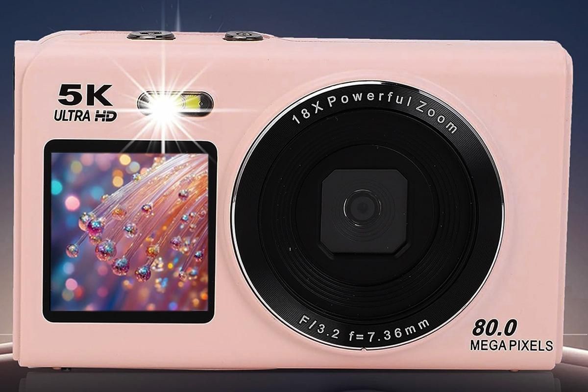 5K HD Dual Screen Digital Camera Point and Shoot Selfie Camera with LED Fill Light - Pink - Image 4