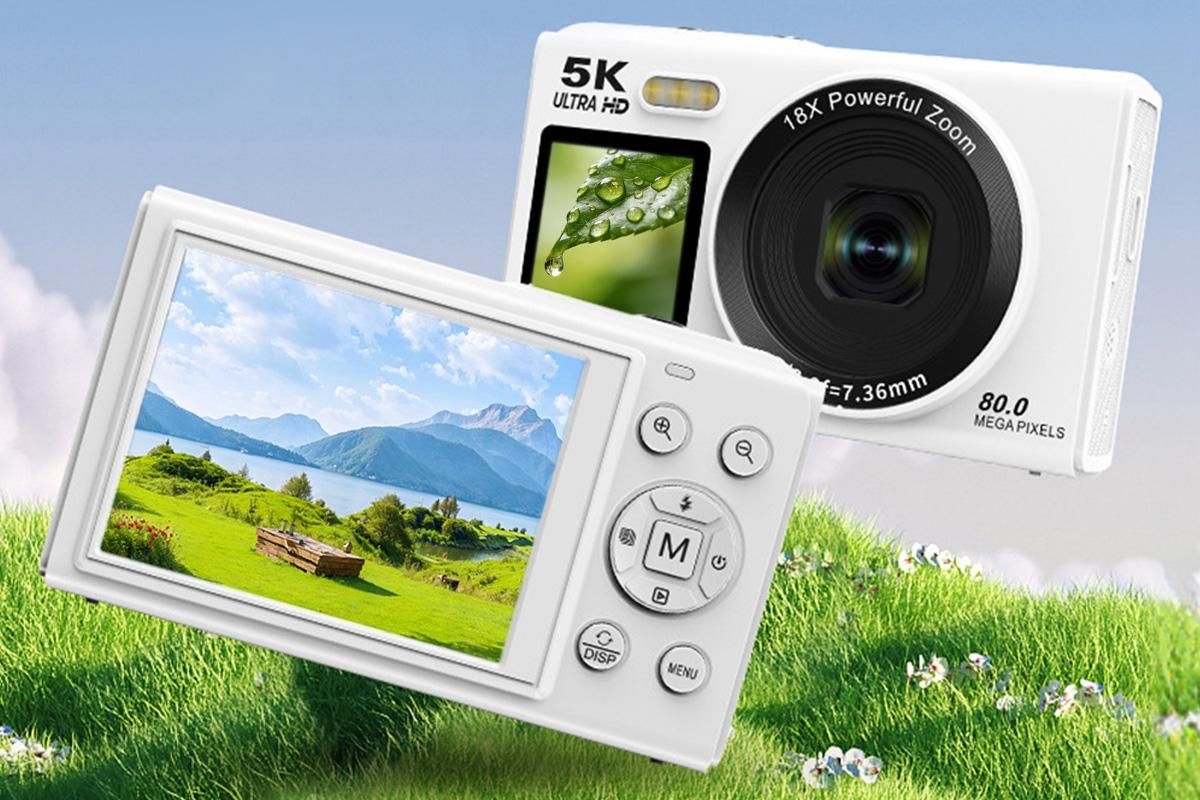 5K HD Dual Screen Digital Camera Point and Shoot Selfie Camera with LED Fill Light - White - Image 4