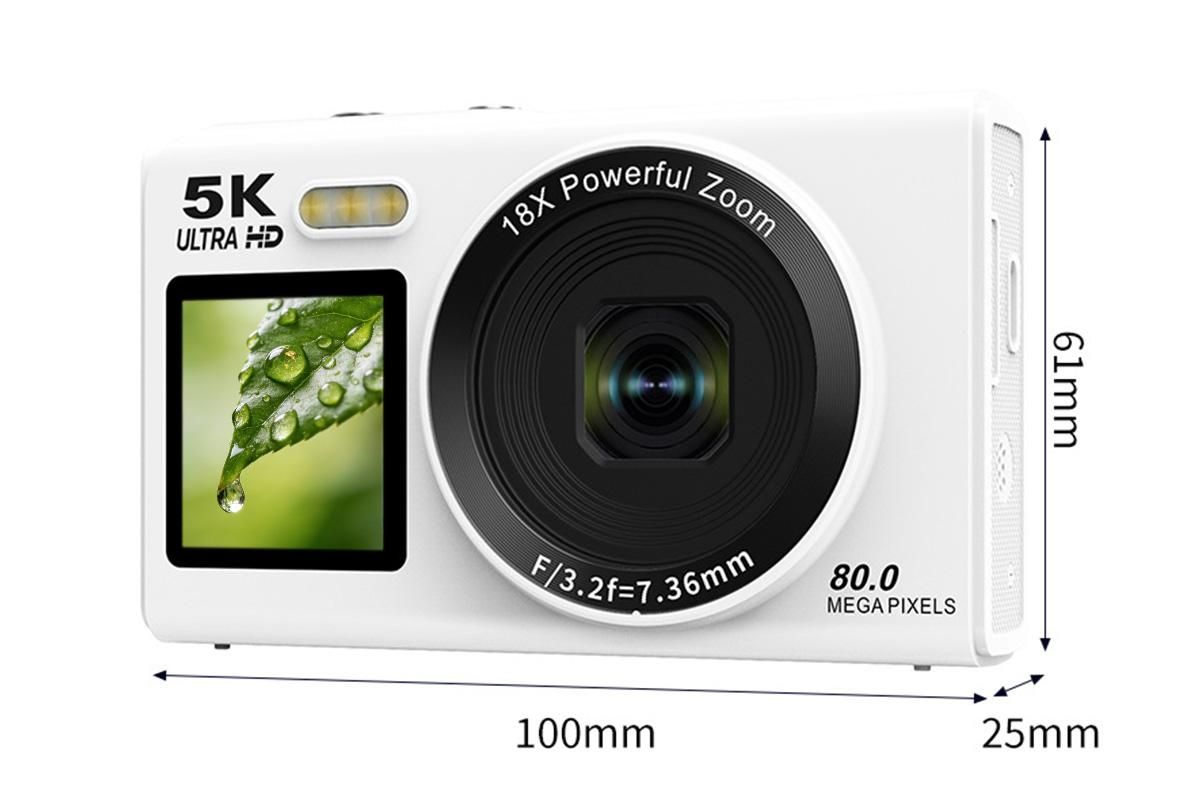 5K HD Dual Screen Digital Camera Point and Shoot Selfie Camera with LED Fill Light - White - Image 5