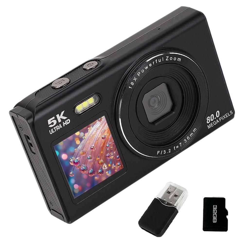5K HD Dual Screen Digital Camera Point and Shoot Selfie Camera with LED Fill Light - White - Image 7