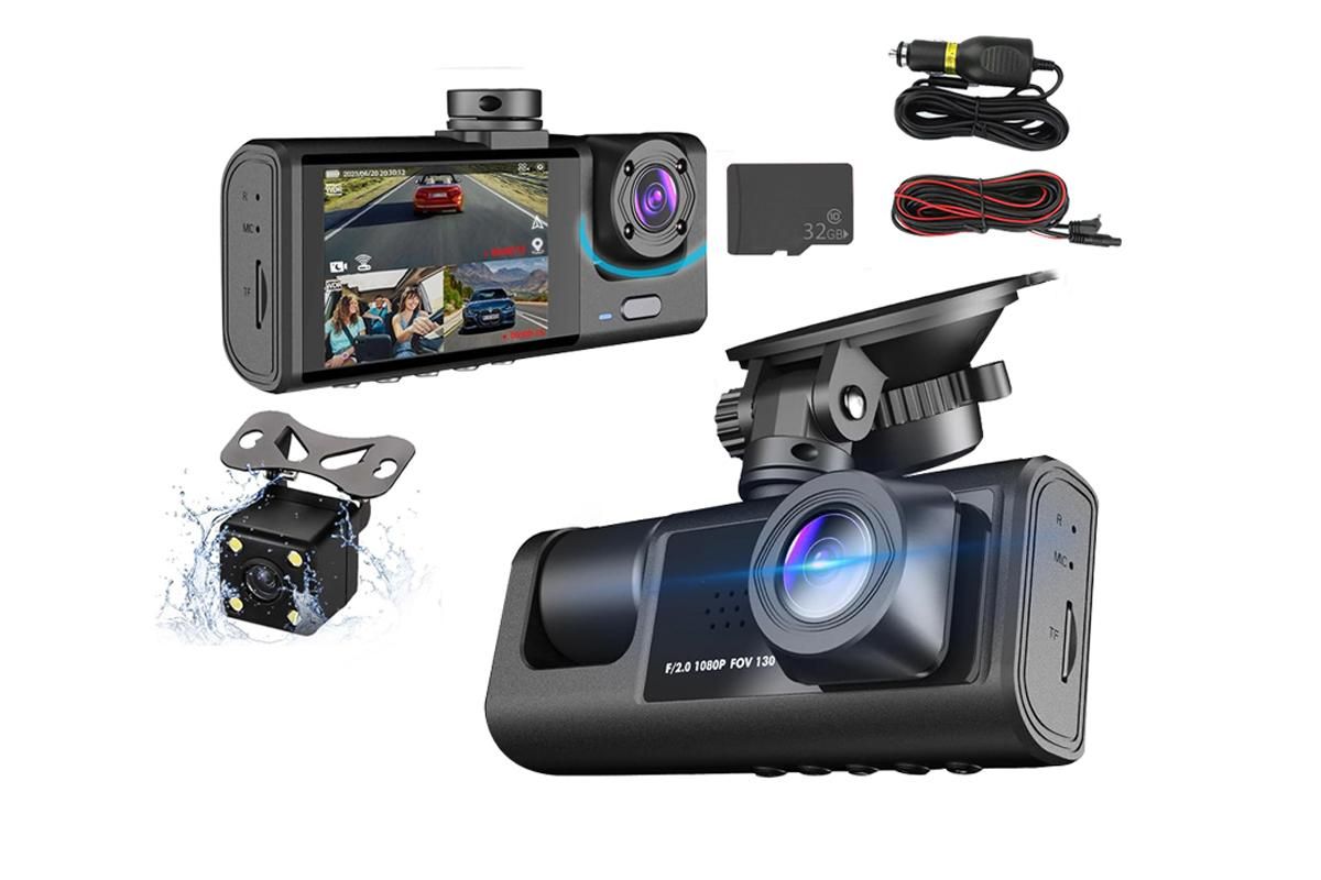 3 Channel Dash Cam Front and Rear Inside with 32GB SD Card 1080P Dash Camera Full HD 170 Degree Wide Angle Dashboard Camera - Image 1