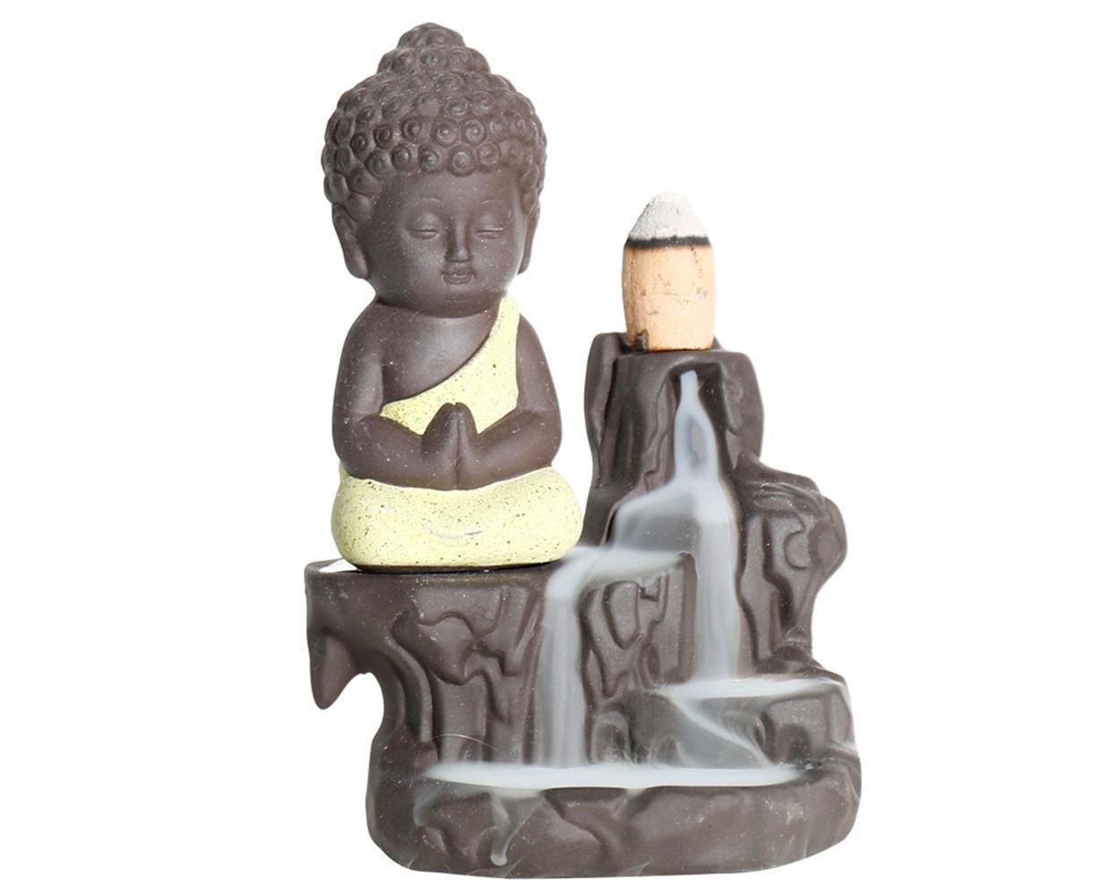 Monk Ceramic Buddha Incense Backflow Burner Cones Home Teahouse Table Decor-Yellow - Image 1