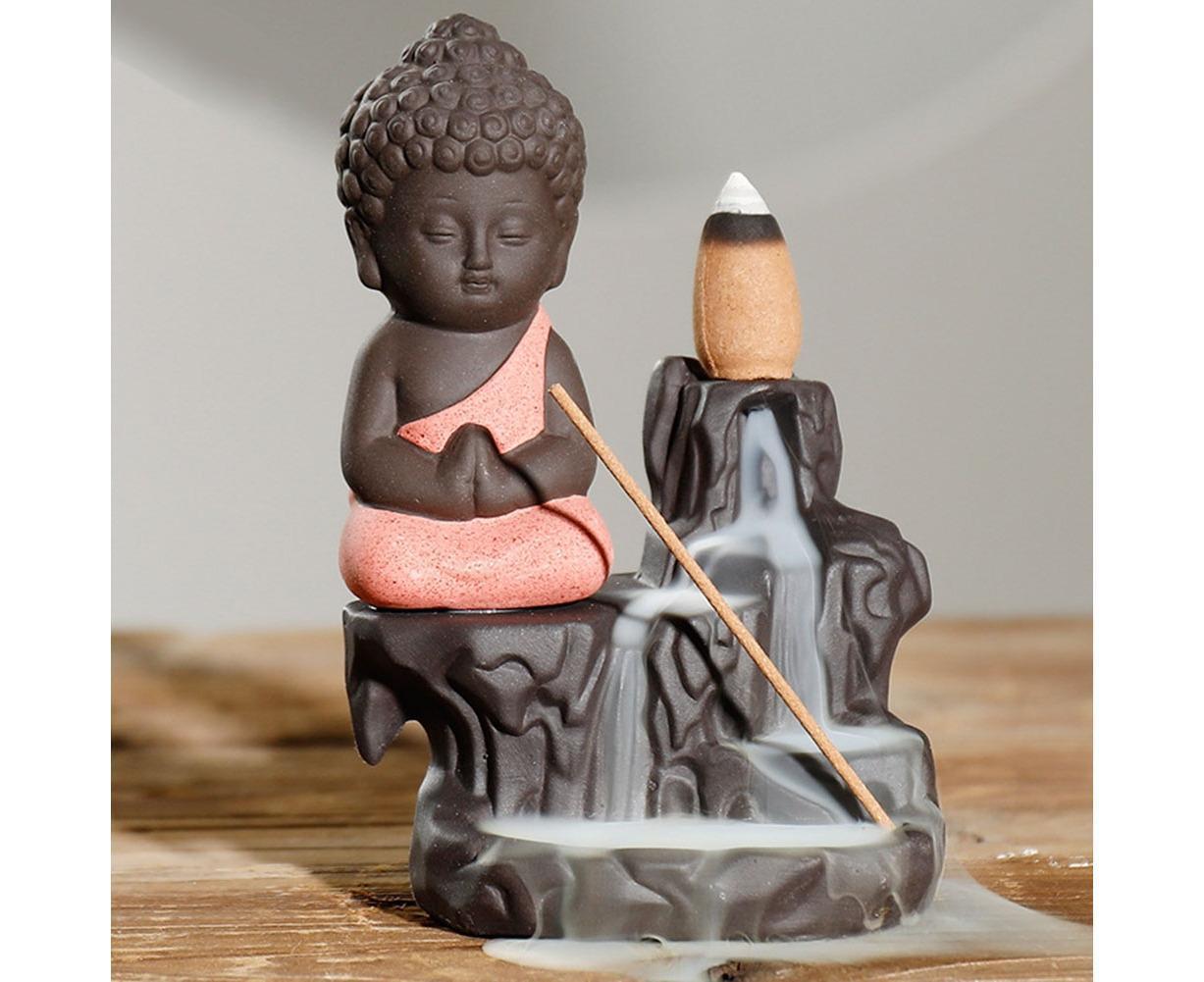 Monk Ceramic Buddha Incense Backflow Burner Cones Home Teahouse Table Decor-Yellow - Image 2