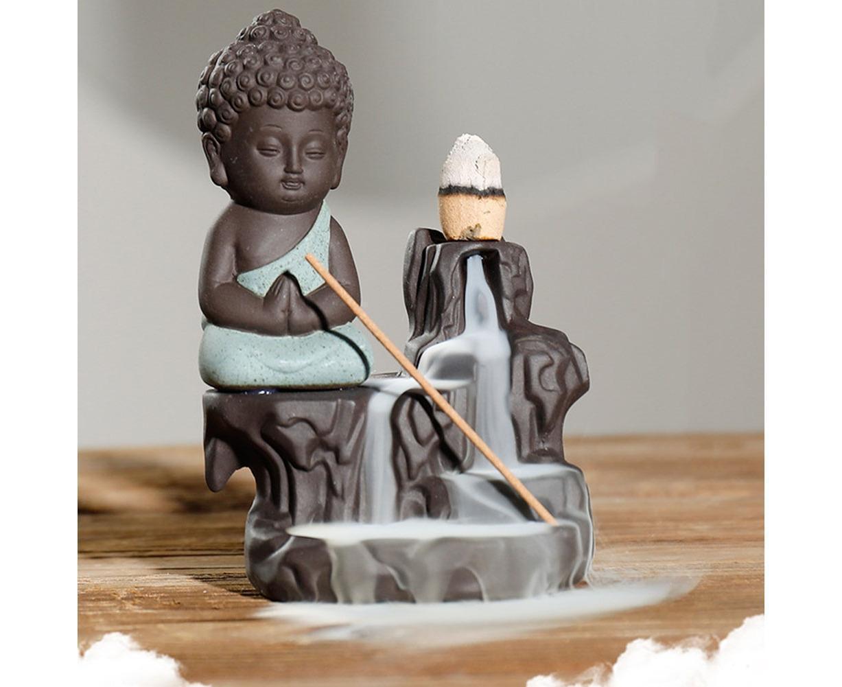 Monk Ceramic Buddha Incense Backflow Burner Cones Home Teahouse Table Decor-Yellow - Image 4
