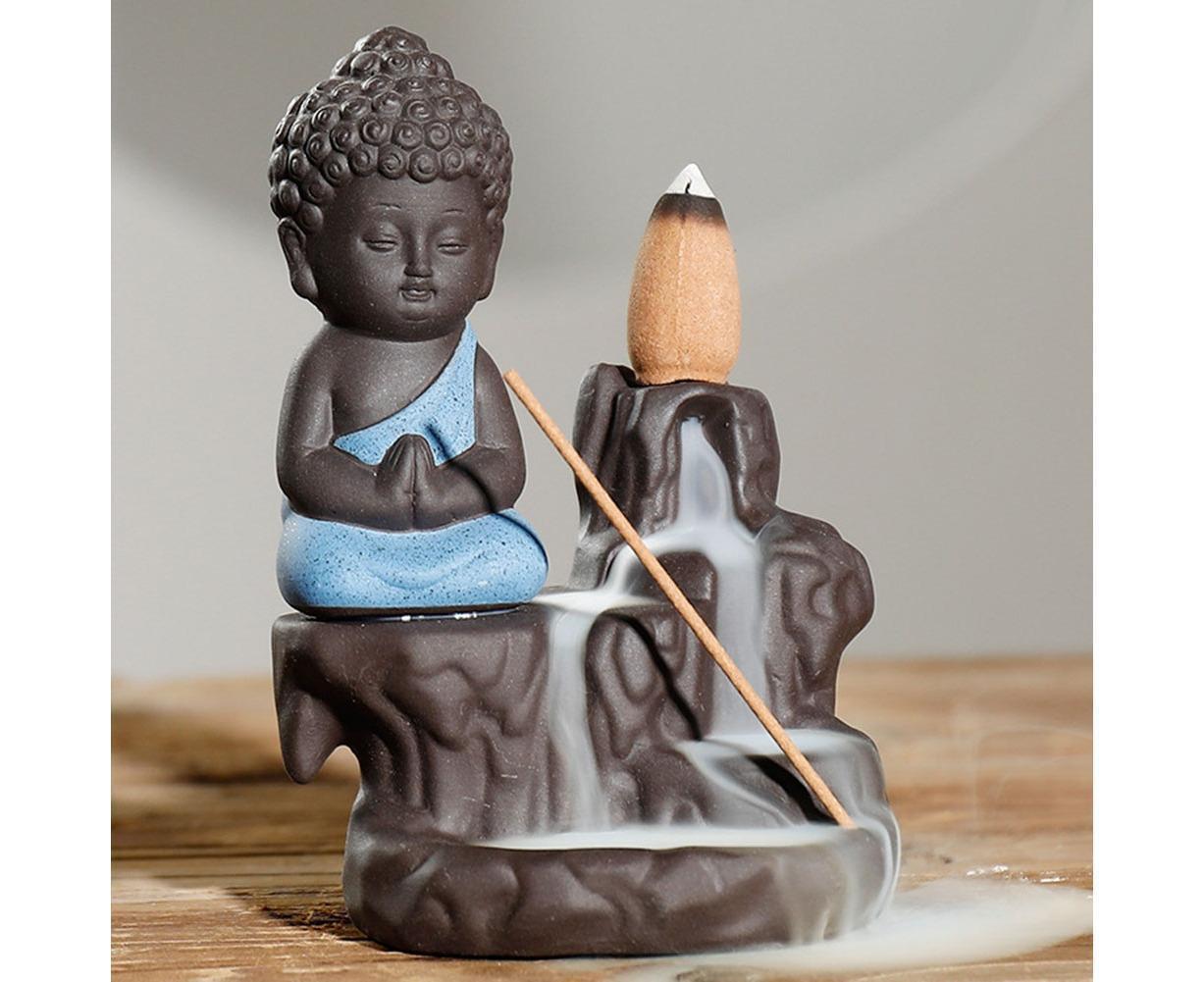 Monk Ceramic Buddha Incense Backflow Burner Cones Home Teahouse Table Decor-Yellow - Image 5