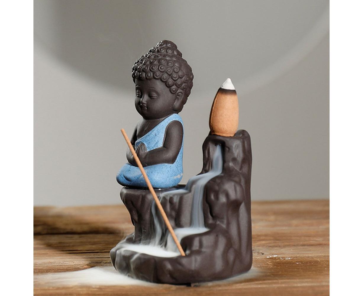 Monk Ceramic Buddha Incense Backflow Burner Cones Home Teahouse Table Decor-Yellow - Image 6