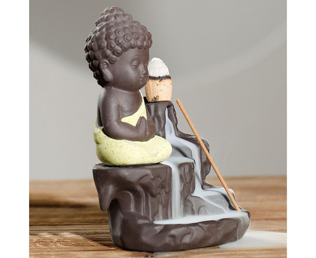 Monk Ceramic Buddha Incense Backflow Burner Cones Home Teahouse Table Decor-Yellow - Image 7