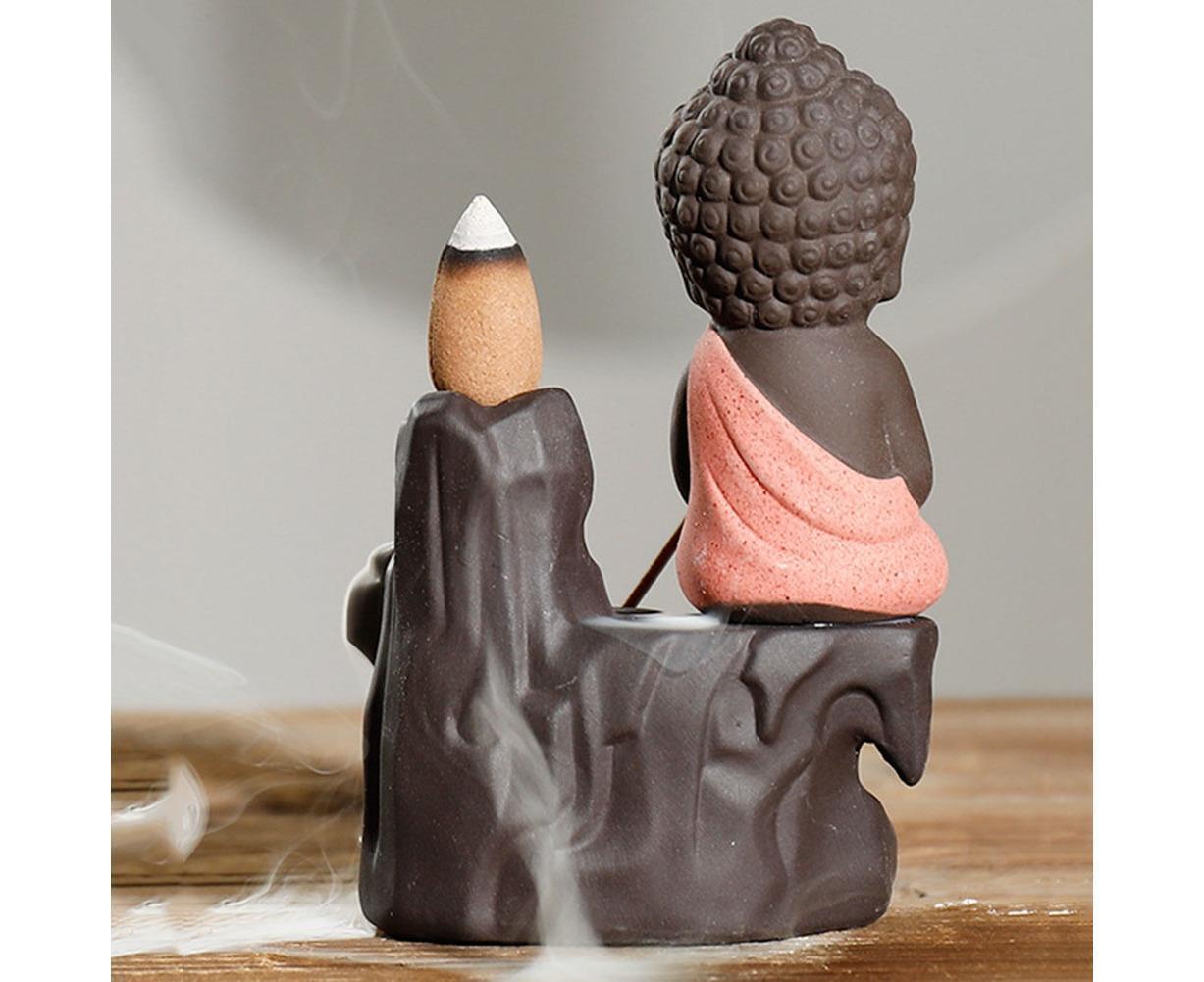 Monk Ceramic Buddha Incense Backflow Burner Cones Home Teahouse Table Decor-Yellow - Image 8