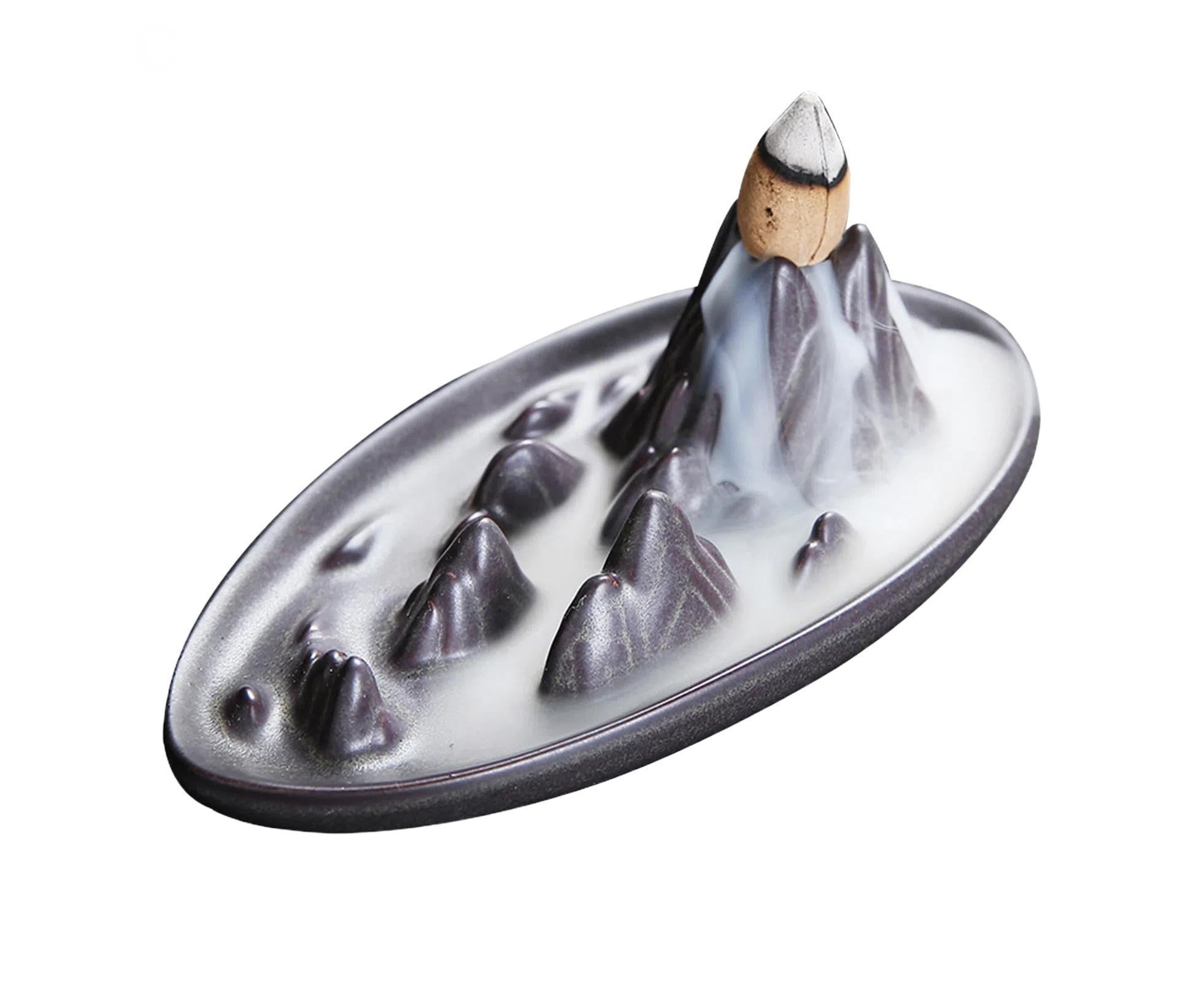 Teahouse Waterfall Lotus Backflow Incense Burner Ceramic Censer Home Decoration- C - Image 1