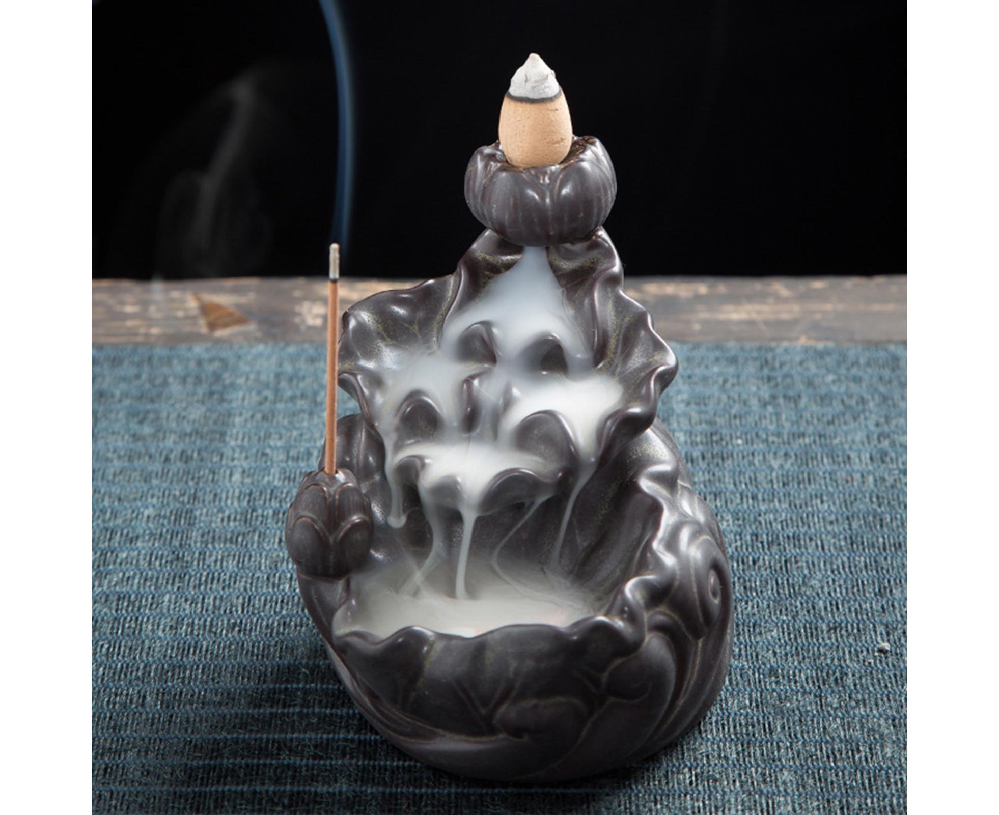 Teahouse Waterfall Lotus Backflow Incense Burner Ceramic Censer Home Decoration- C - Image 4