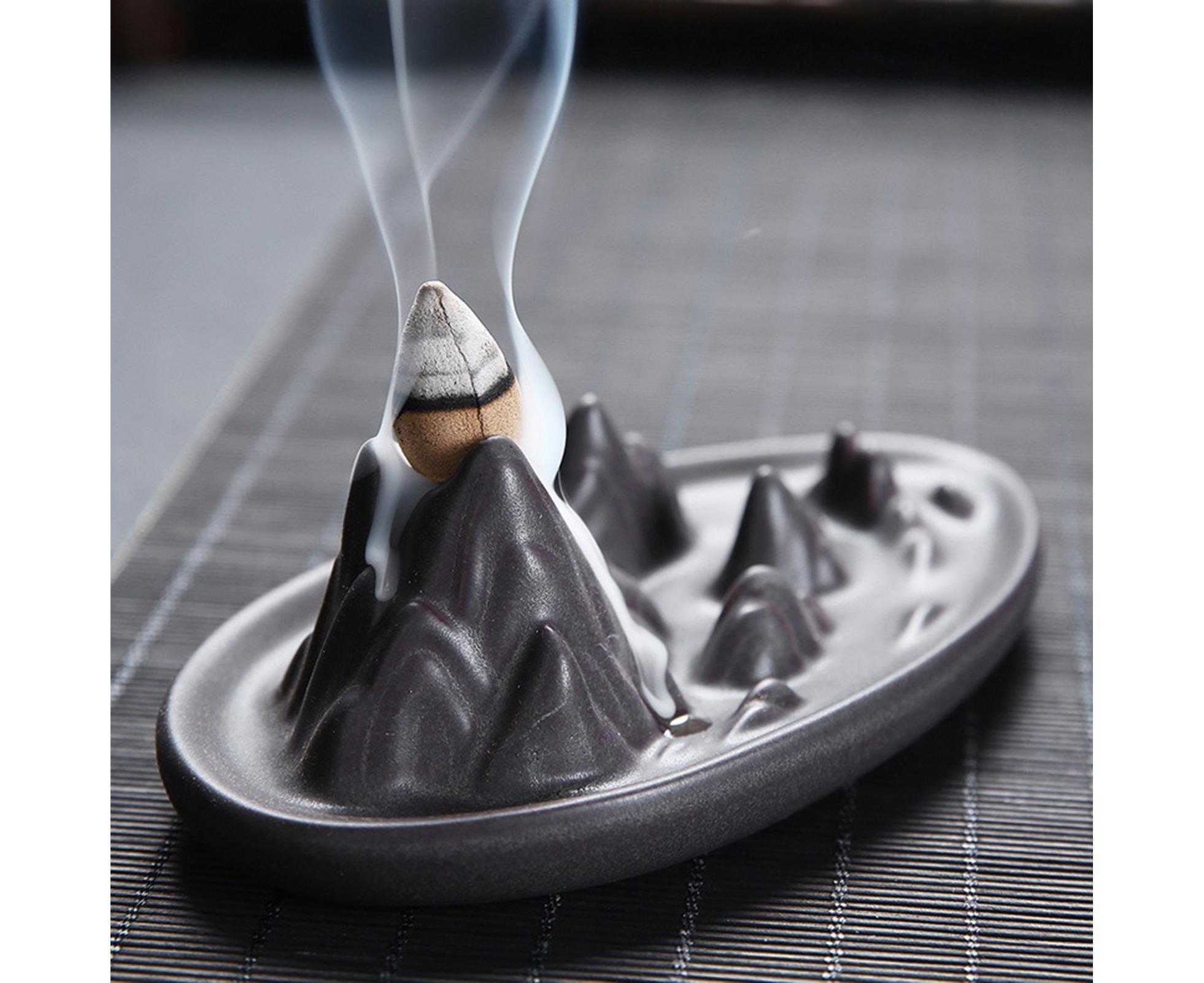 Teahouse Waterfall Lotus Backflow Incense Burner Ceramic Censer Home Decoration- C - Image 7