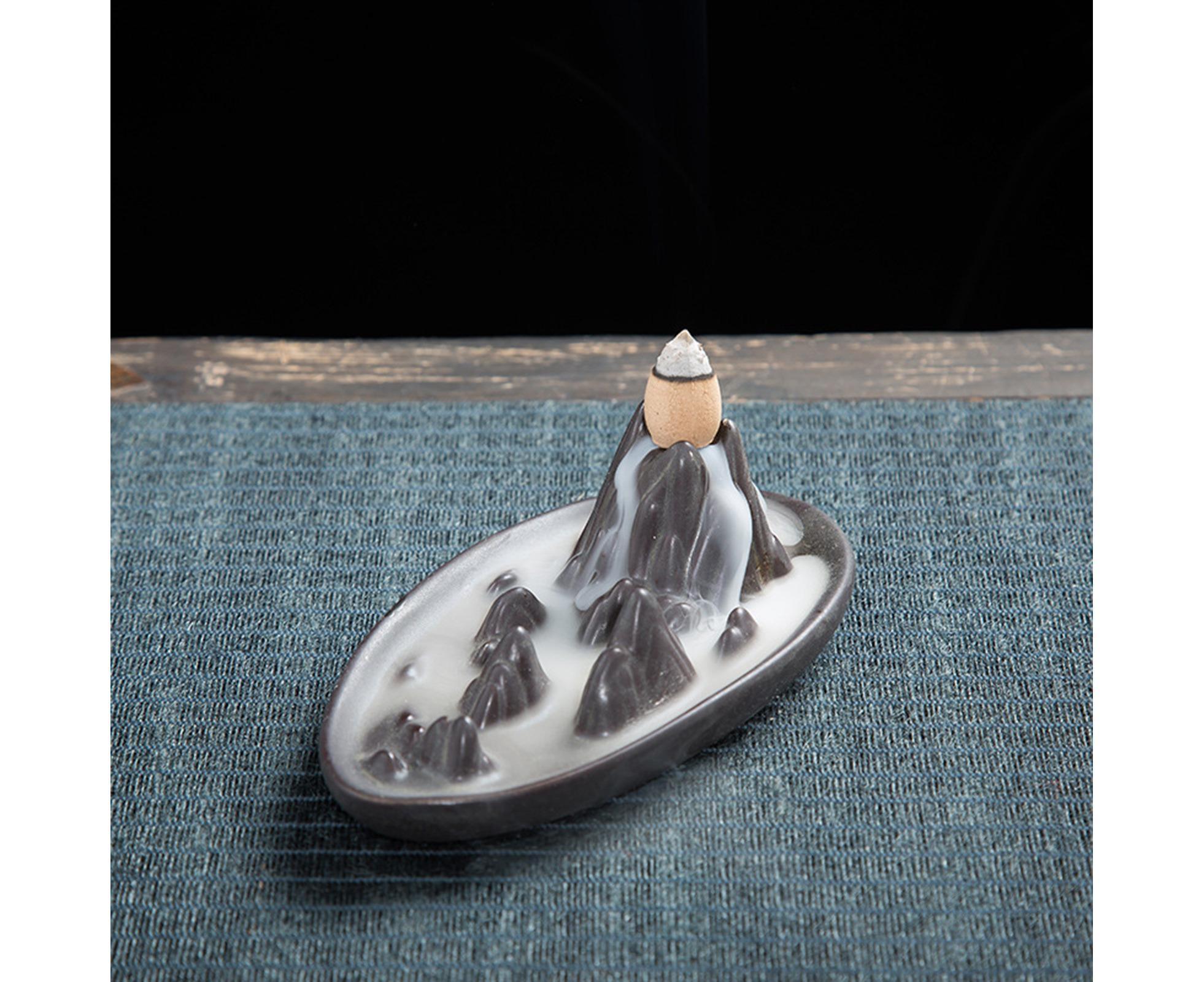 Teahouse Waterfall Lotus Backflow Incense Burner Ceramic Censer Home Decoration- C - Image 8