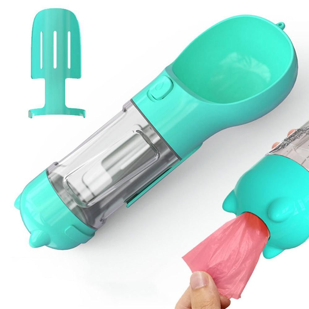 4 in 1 Pet Feeder Dog Cat Puppy Water Bottle Cup Travel Pooper Scooper Outdoor Blue 300ml - Image 1