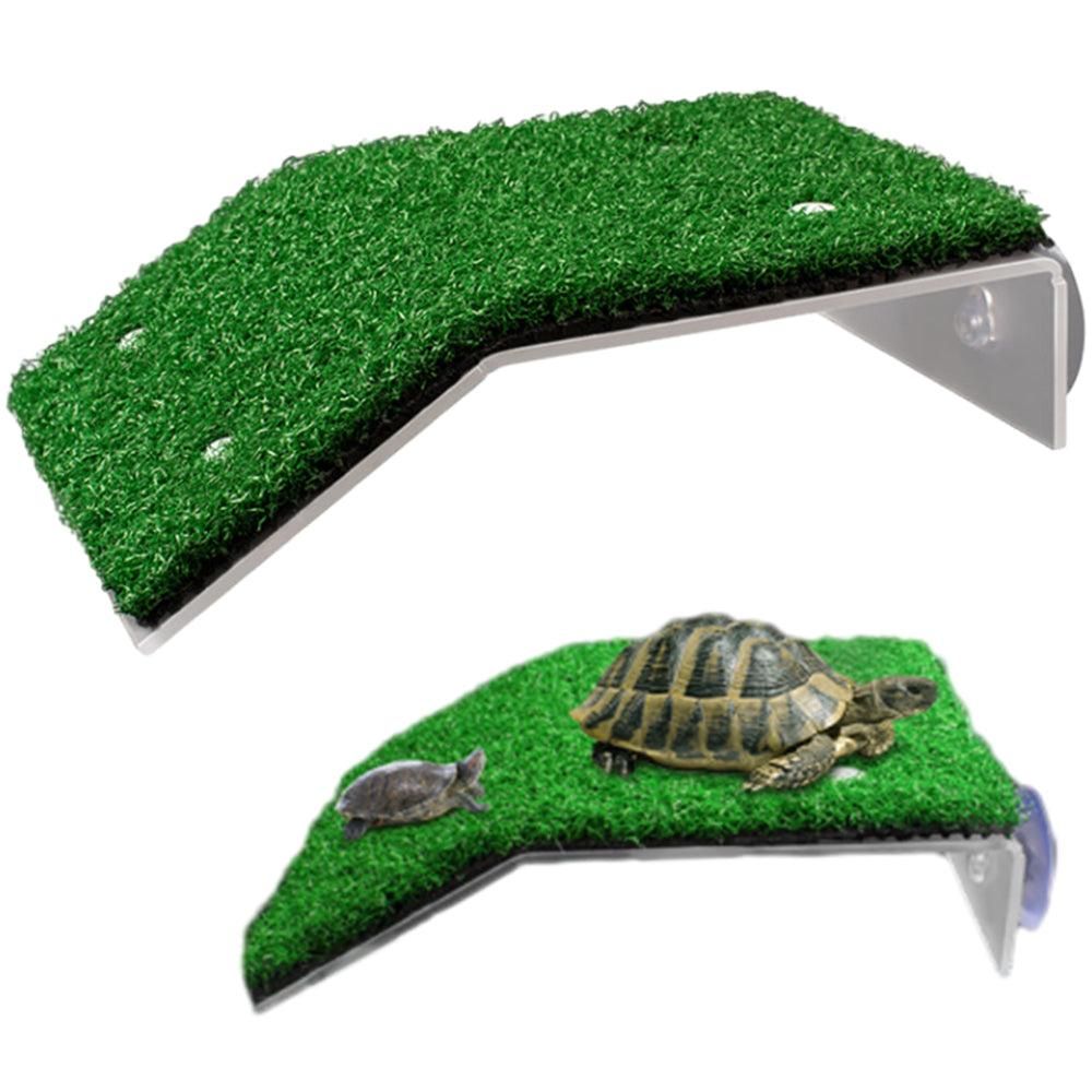 Turtle Basking Platform Simulation Grass Turtle Ramp for Fish Tank Aquarium - S - Image 1