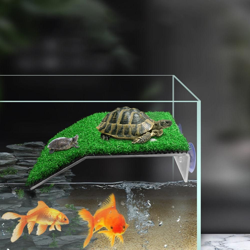 Turtle Basking Platform Simulation Grass Turtle Ramp for Fish Tank Aquarium - M - Image 5