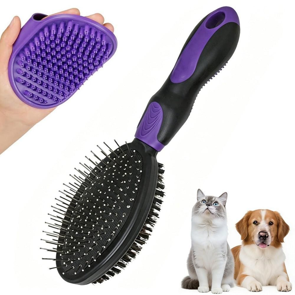 2PCS Pet Grooming Tools Double-Sided Brush for Shedding and Bathing for Short/Long Haired Dogs Cats Purple - Image 1