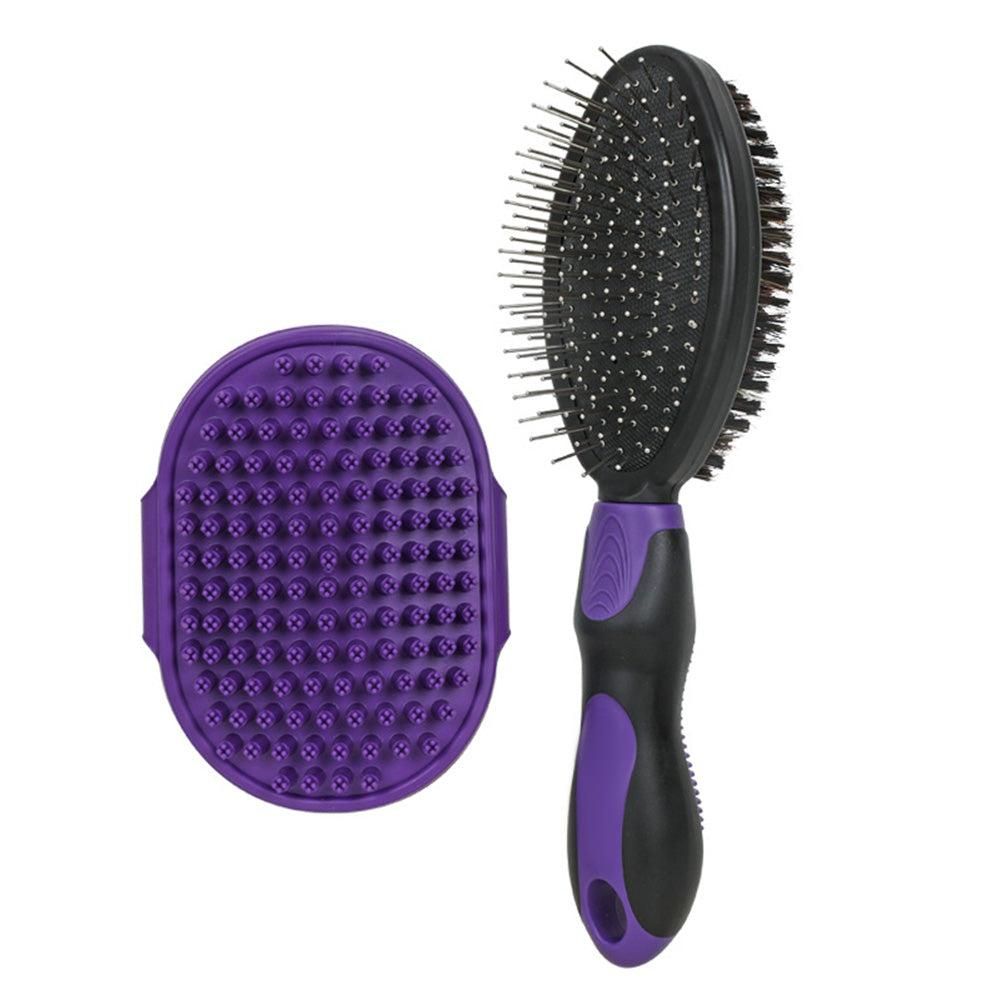 2PCS Pet Grooming Tools Double-Sided Brush for Shedding and Bathing for Short/Long Haired Dogs Cats Purple - Image 3