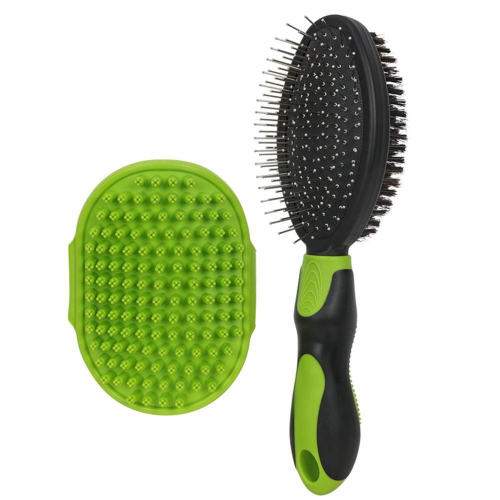 2PCS Pet Grooming Tools Double-Sided Brush for Shedding and Bathing for Short/Long Haired Dogs Cats Green - Image 4
