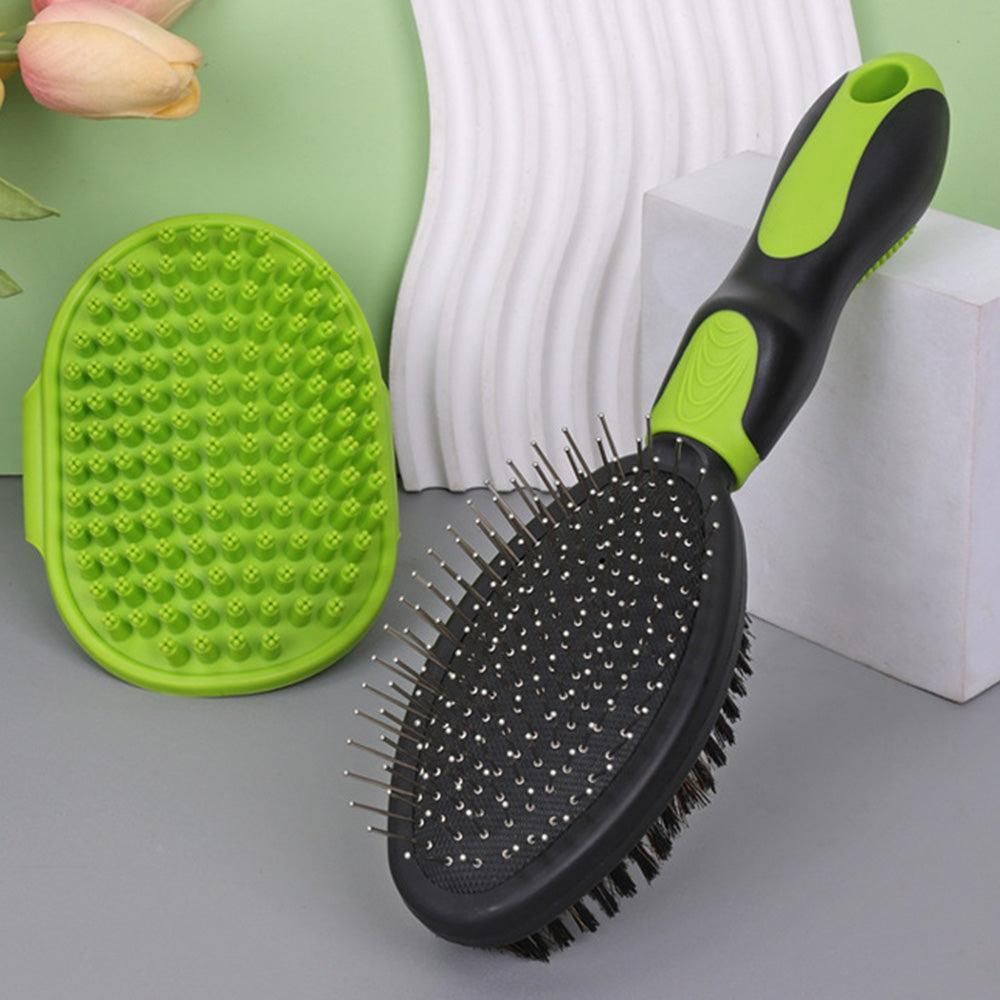 2PCS Pet Grooming Tools Double-Sided Brush for Shedding and Bathing for Short/Long Haired Dogs Cats Green - Image 6