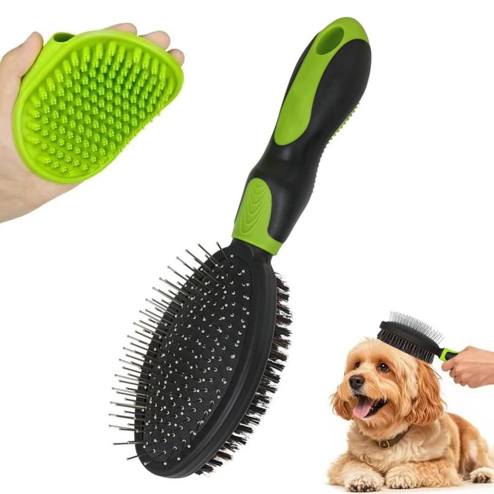 2PCS Pet Grooming Tools Double-Sided Brush for Shedding and Bathing for Short/Long Haired Dogs Cats Green - Image 8