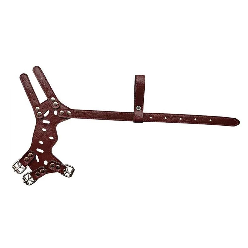 Adjustable PU Leather Dog Muzzle Pet Breathable Anti Bite Bark Chew Muzzles Brown - XL - Image 2