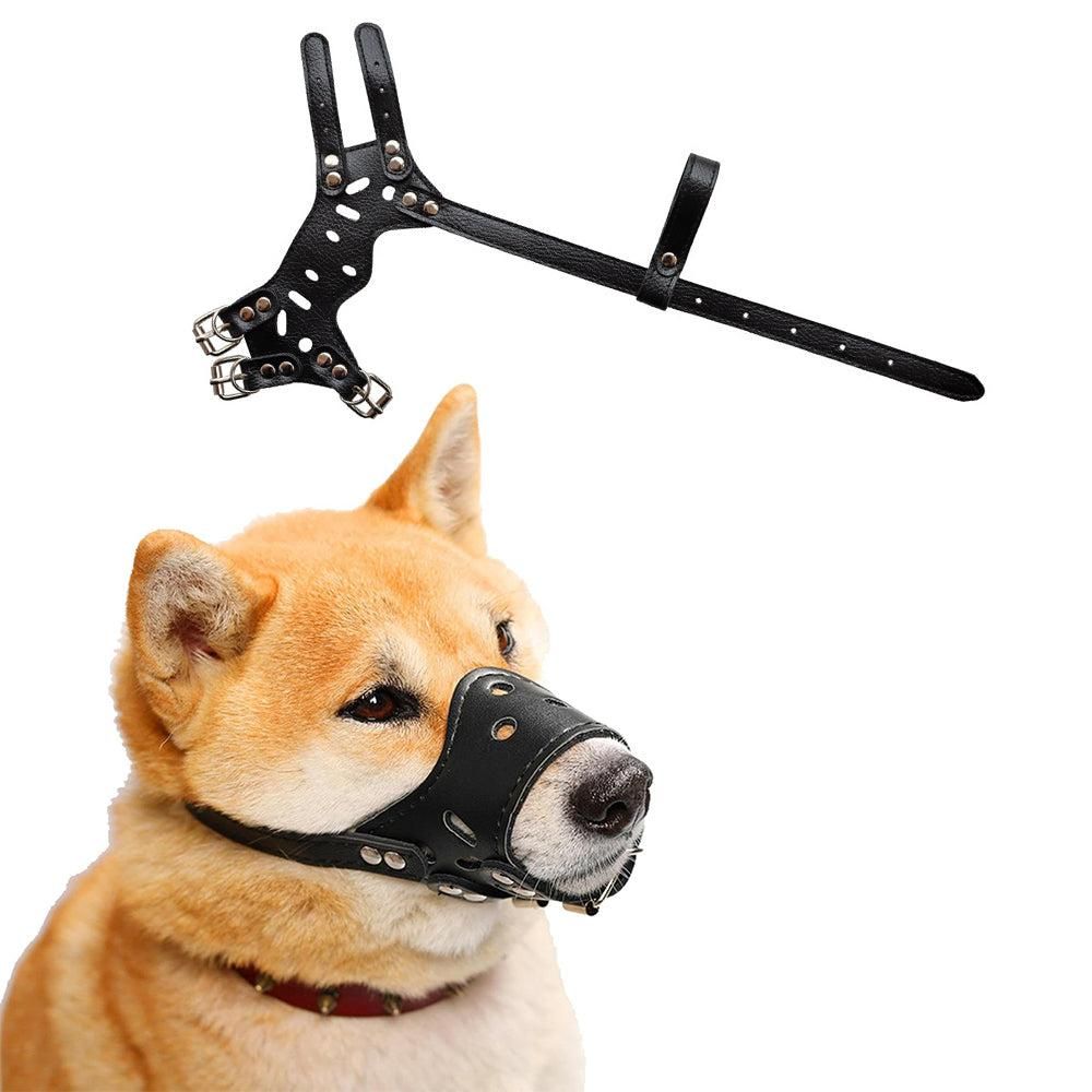 Adjustable PU Leather Dog Muzzle Pet Breathable Anti Bite Bark Chew Muzzles Brown - XL - Image 7