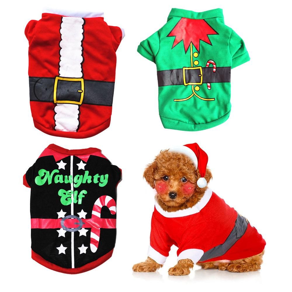 3Pcs Christmas Dog Cat T-Shirt Clothes Vest Puppy Pet Apparel Shirts - L - Image 1