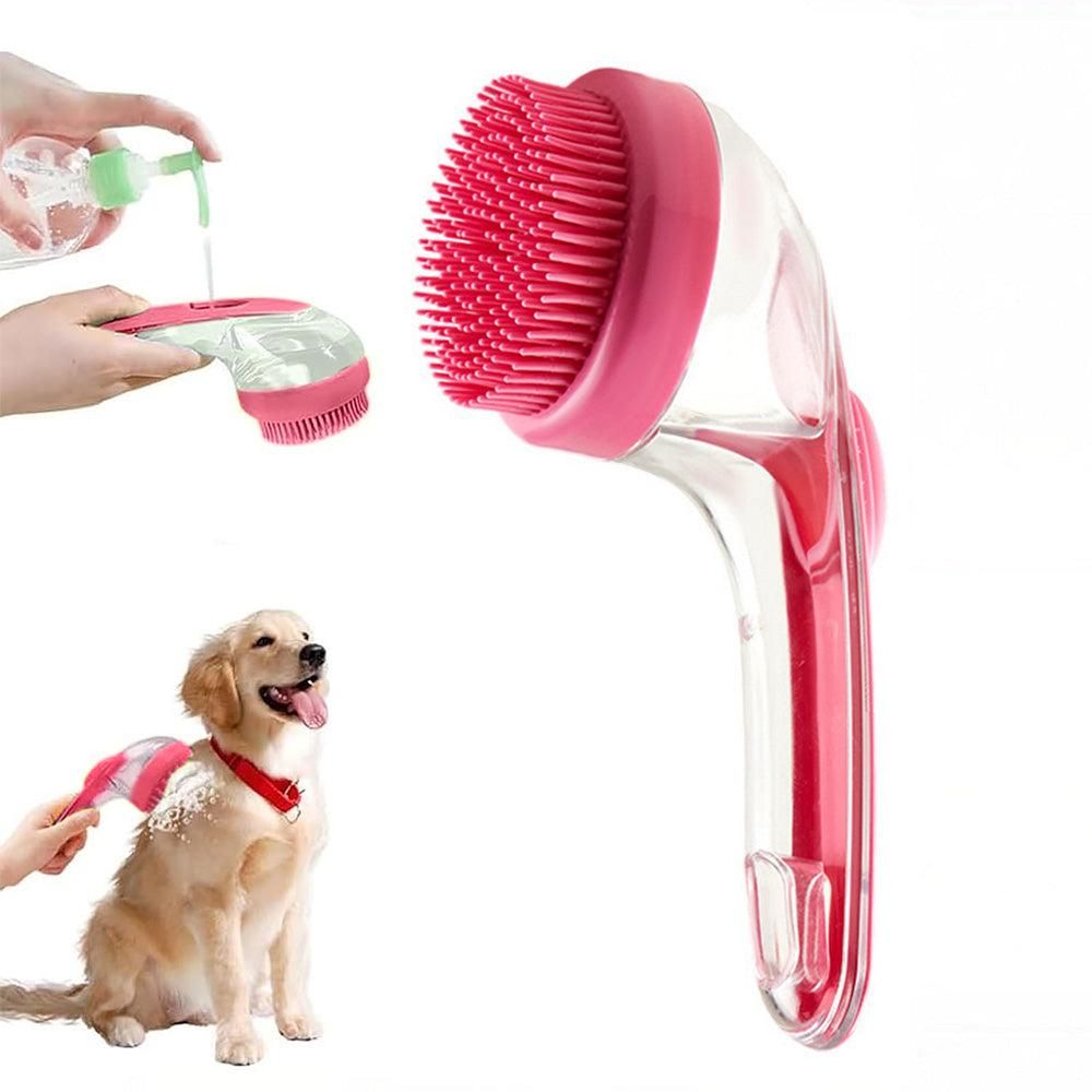 2-in-1 Pet Bath Brush with Built-in Shampoo Dispenser Dog Shampoo Bubble Maker Dog Cat Bathing Grooming Tool Rose Red - Image 2