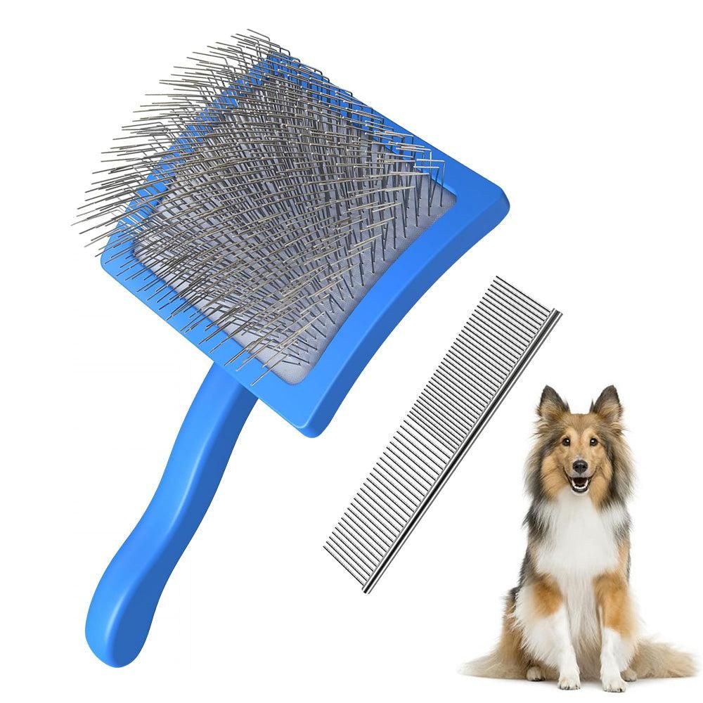 2-Piece Dog Slicker Brush & Comb Set for Grooming & Detangling Blue - Image 1