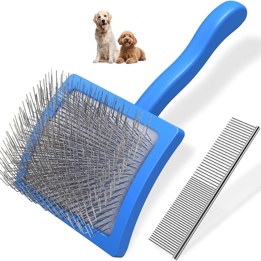 2-Piece Dog Slicker Brush & Comb Set for Grooming & Detangling Blue - Image 3