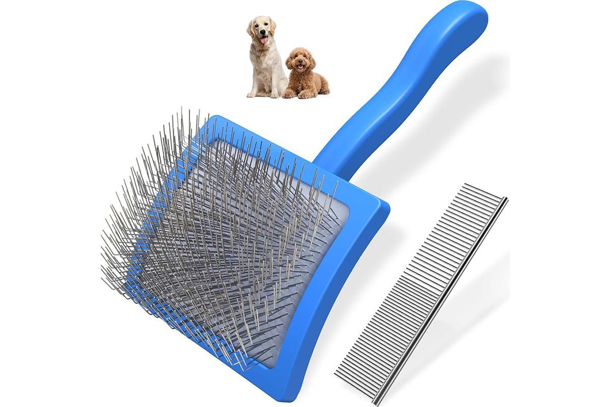 2-Piece Dog Slicker Brush & Comb Set for Grooming & Detangling Blue - Image 7