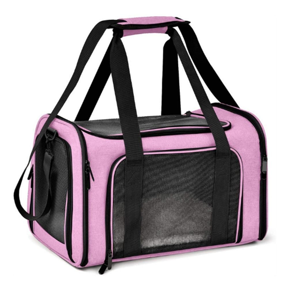 Foldable Travel Pet Carrier Bag Portable Cat Dog Kennel Bag Pink - L - Image 1