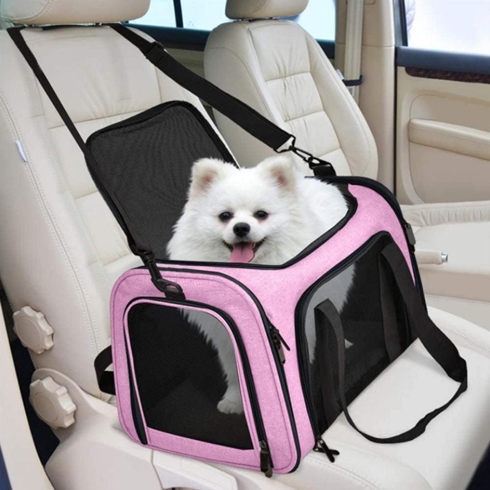 Foldable Travel Pet Carrier Bag Portable Cat Dog Kennel Bag Pink - L - Image 2