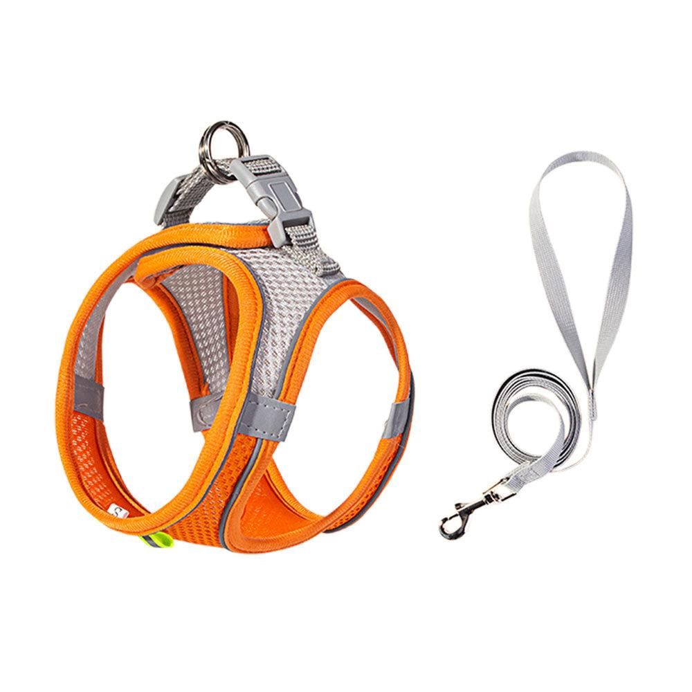 Pet Cat Harness and Leash Set Breathable Vest with Reflective Strip for Kitten Walking Traveling Orange - S - Image 1