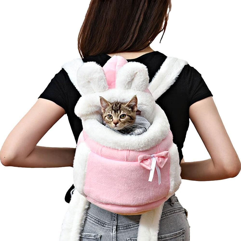 Plush Pet Carrier Backpack Pet Warm Bag with Hand Warmer Pocket Pink - M - Image 5