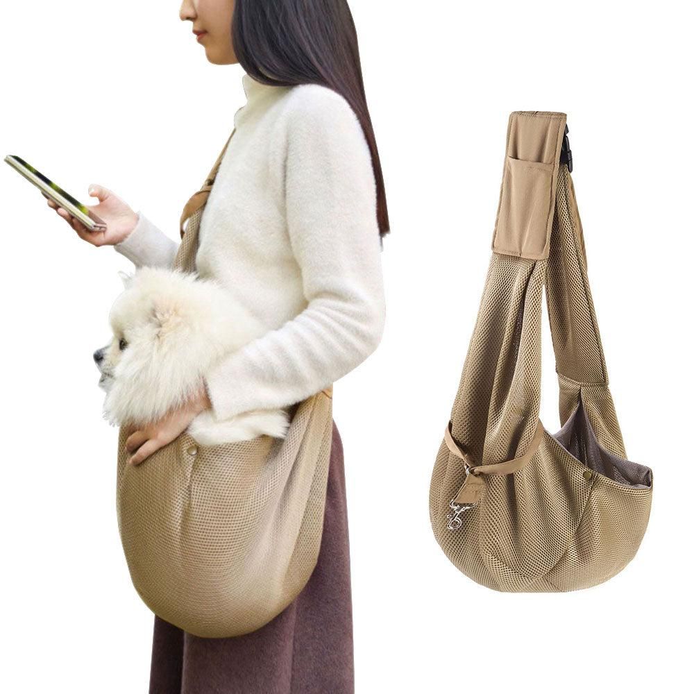 Adjustable Pet Dog Carrier Sling Bag Breathable Mesh Puppy Cat Carrier Khaki - Image 1