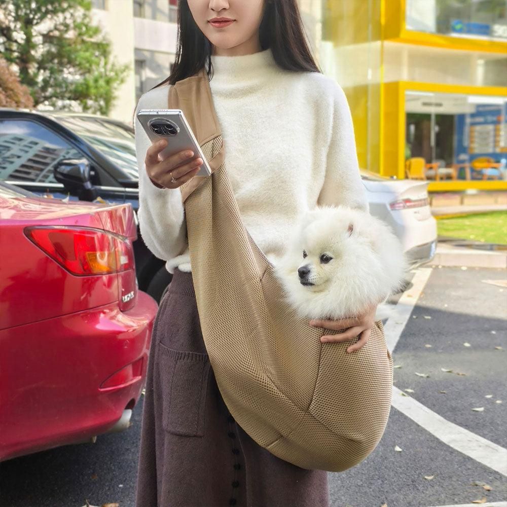 Adjustable Pet Dog Carrier Sling Bag Breathable Mesh Puppy Cat Carrier Khaki - Image 2